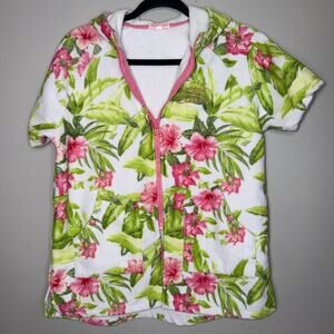 Tommy Bahama Swim Cover Girl Large XL 7-12 Floral Full Zip Hooded Terry Cloth
